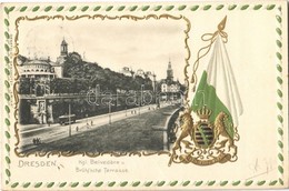 T2 1902 Dresden, Kgl. Belvedere U. Brühlsche Terrasse. 'Erikea' Art Nouveau, Coat Of Arms And Flag, Emb. Litho - Ohne Zuordnung