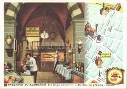 ** T2 Firenze, Giannino In S. Lorenzo, Via Borgo S. Lorenzo No. 35-37. / Italian Restaurant Advertisement Card With Map - Otros & Sin Clasificación