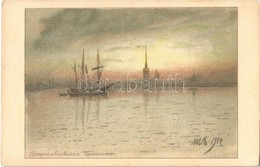 ** T1/T2 Saint Petersburg, St. Petersbourg; Peter And Paul Fortress, River, Sailship, Art Postcard - Sonstige & Ohne Zuordnung