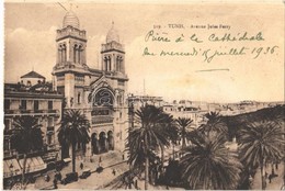 * T2 1936 Tunis, Avenue Jules Ferry / Street, Church, Automobiles - Autres & Non Classés