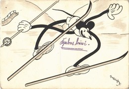 T3 1938 Mickey Mouse Skiing. Klösz Early Disney Art Postcard S: Bisztriczky  (fa) - Ohne Zuordnung