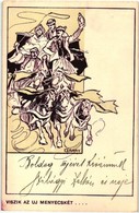 * T2/T3 Viszik Az új Menyecskét... Kiadja Kner Izidor / Hungarian Wedding Folklore Art Postcard. S: Garay (EK) - Non Classés