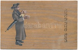 T1/T2 1899 Rabbi, Héber Felirattal. Kézzel Rajzolt és Színezett Egyedi Lap Fakéregből / Rabbi, Hebrew Text. Custom Made  - Non Classés