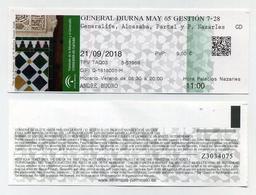 Ticket D'entrée 2018 - Alhambra Andalousie Espagne Generalife Alcazaba Partal Y Palacios Nazaries - Tickets D'entrée
