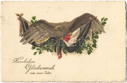 ** T1/T2 Herzlichen Glückwunsch Zum Neuen Jahre / New Year Greeting Art Postcard. Viribus Unitis Flags, Propaganda. Emb. - Non Classés