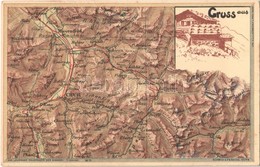 ** T1/T2 Gruss Aus. Aus 'Leuzinger Reliefkarte Der Schweiz' No. 13. / Map Of Switzerland. Litho - Non Classés