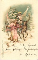 * T2/T3 Angels With A Reindeer, Christmas Greeting Card, Lith-Artist Anstalt München Serie XIX. No. 17272. Litho (EK) - Non Classés