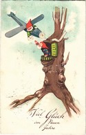 T2/T3 1932 Viel Glück Im Neuen Jahre / New Year Greeting Card, Dwarves (dwarf), Airplane, EAS 1098. Litho (EK) - Non Classés