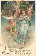T1/T2 1905 Fröhliche Weihnachten / Angels, Christmas Greeting Card, Golden Decoration, Litho - Sin Clasificación
