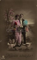 T3 1928 Húsvéti üdvözlet! / Easter Greeting With Romantic Couple (kis Sarokhiány / Small Corner Shortage) - Non Classés