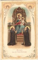 T2 1916 Königin Des Hl. Rotenkranzes / Virgin Mary And Baby Jesus On A Throne, Art Nouveau Floral Litho - Non Classés