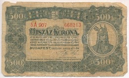 1923. 500K 'Magyar Pénzjegynyomda Rt. Budapest' Nyomdahely Jelöléssel T:III- - Sin Clasificación