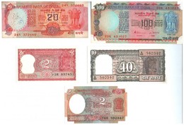 India ~1970-1980. 2R-100R (5xklf) T:I-,III Tűlyukak
India ~1970-1980. 2 Rupees - 100 Rupees (5xdiff) C:AU,F Needle Holes - Ohne Zuordnung