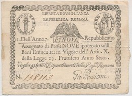 Olasz államok / Római Köztársaság / Francia Megszállás 1798. (Dell'Anno 7) 9P Assignata, Vízjeles Papíron T:III
 Italian - Sin Clasificación
