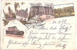 Gruss Aus PARCHIM Color Litho Gelaufen 20.12.1898 Kaserne Gymnasium Post Denkmal - Parchim