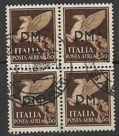 REGNO D'ITALIA POSTA MILITARE 1942 POSTA AEREA  SERIE IMPERIALE SOPRASTAMPATI SASS. 14 QUARTINA USATA VF - Poste Militaire (PM)