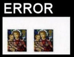 GREAT BRITAIN 2009 Christmas 1st Madonna Jesus CORNER PAIR. ERROR:Intact Matrix Stained Glass Henry Holiday - Variétés, Erreurs & Curiosités