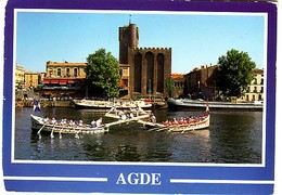 Agde Joutes Sur L'Héranlt Devant L'ancienne Cathédrale ; Expédiée De Fleury D' Aude - Aviron