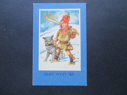 Schweden 1941 AK Gott Nytt Ar Kind In Tracht Mit Hund Und Skier Julen 1941 Marke Und OKW Zensur Des 3. Reich - Covers & Documents