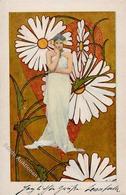 Jugendstil Frau Margeriten Lithographie 1900 I-II (Marke Entfernt) Art Nouveau - Andere & Zonder Classificatie