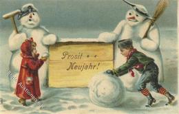 Schneemann Kinder Neujahr  Prägedruck 1908 I-II Bonne Annee - Andere & Zonder Classificatie