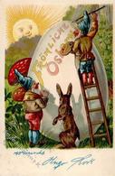 Ostern Hase Zwerge Lithographie 1904 I-II Lutin Paques - Ostern