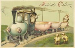 Ostern Hasen Küken Personifiziert Eisenbahn  Prägedruck 1912 I-II Chemin De Fer Paques - Easter