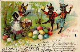 Ostern Hasen Personifiziert Drehorgel Prägedruck 1904 I-II (Marke Entfernt) Orgue De Barbarie Paques - Ostern