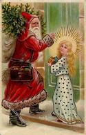 Weihnachtsmann Engel Puppe  Prägedruck 1912 I-II Pere Noel Ange - Sonstige & Ohne Zuordnung