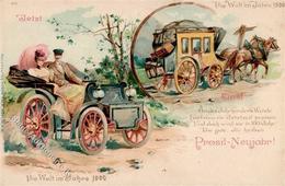 Neujahr Postkutsche Auto  Lithographie I-II Bonne Annee - Nieuwjaar