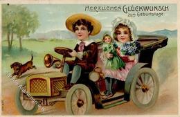 Dackel Kinder Auto Glückwunsch  Prägedruck 1907 I-II - Hunde