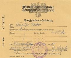 WHW 1935/36 WK II - Sachspenden-Quittung Ortsgruppe GNASCHWITZ I-II - War 1939-45