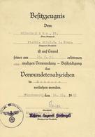 Verleihungsurkunde Besitzzeugnis Verwundetenabzeichen II - War 1939-45