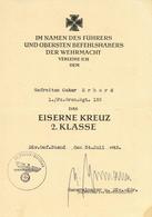 Verleihungsurkunde Eisernes Kreuz 2. Klasse Unterschrift Generalmajor Nikolaus Von Vormann I-II Pere Noel - War 1939-45