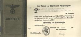 Verleihungsurkunde WK II Ehrenkreuz Für Frontkämpfer 1914/18 Und 1 Wehrpass (verleihung Nicht Eingetragen) II - Weltkrieg 1939-45