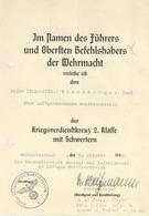 Verleihungsurkunde WK II Kriegsverdienstkreuz 2. Klasse Mit Schwertern Unterschrifz Dr. Weißmann, Eugen Generalmajor II - War 1939-45