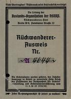 WK II Dokumente - RÜCKWANDERER-AUSWEIS D. AUSLANDS-ORGANISATION Der NSDAP (leider Links Gelocht) Inhaber: Rudolf ROSENKR - War 1939-45