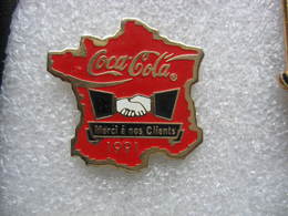 Pin's Coca Cola, Merci à Nos Clients, 1991. Carte De France - Coca-Cola