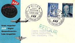 Oslo-Los Angeles Premier Vol 1954 Sur Lettre, First Flight Cover. Voir 2 Scan - Briefe U. Dokumente