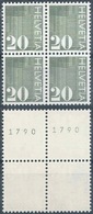 Ziffer 484RI, 20 Rp.grünoliv  (Viererblock Mit Kontrollnummern)         1970 - Franqueo