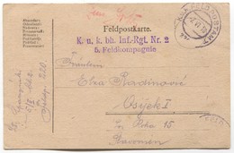 AUSTRIA HUNGARY WW1 - K.u.K. FELDPOST 220 BH INF. RGT. 2, Year 1918. TRAVELED TO OSIJEK CROATIA - 1. Weltkrieg
