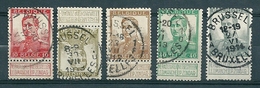 111/115 Gestempeld BRUSSEL - BRUXELLES 1 - Cote 25,50 + COBA 5 Euro - 1912 Pellens