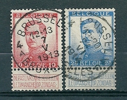 123 + 125 Gestempeld BRUSSEL - BRUXELLES 4 - COBA 8 Euro - 1912 Pellens