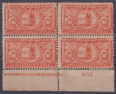 1902-130 CUBA REPUBLICA 1902 ED.175 SPECIAL DELIVERY BICICLETA BYCICLE PLATE Nº BLOCK UNIDO CON UN FIJASELLOS, NO GUM. - Unused Stamps