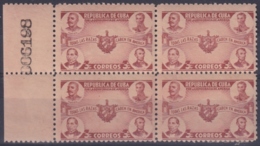 1942-230 CUBA REPUBLICA 1942 MH ED.349 2c DEMOCRACIA ORIGINAL GUM BLOCK 4 MH. - Unused Stamps