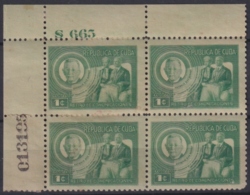 1947-212 CUBA REPUBLICA 1947 ED.391. RETIRO DE COMUNICACIONES PLATE Nº. GOMA ORIGINAL LIGERAS MANCHAS. - Unused Stamps