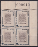 1959.106 CUBA 1959 Ed.781 12c DIA DEL SELLO STAMP DAY SHEET NUMBER 000012 NO GUM BLOCK 4. - Unused Stamps