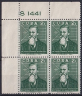 1960.291 CUBA 1960 Ed.788. PRESIDENTE SALVADOR CISNEROS PLATE NUMBER NO GUM BLOCK 4. - Unused Stamps