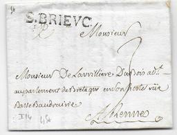 1756 - COTES DU NORD - LETTRE De SAINT BRIEUC => RENNES - MARQUE SUP ! - 1701-1800: Précurseurs XVIII