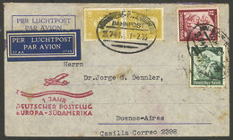 GERMANY: 1/FE/1935 Karlsruhe - Argentina, Airmail Cover With Nice Postage And Railway Cancel, With Handstamp Commemorati - Autres & Non Classés